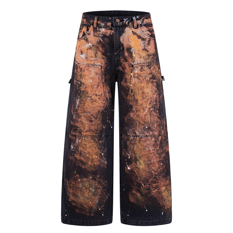 Men's distressed wide-leg pants urban long pants