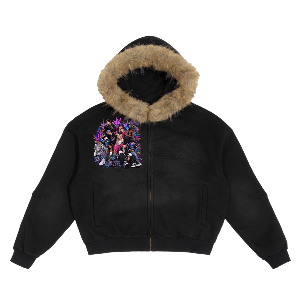 Sun Fade Boxy Detachable Fur Hoodie