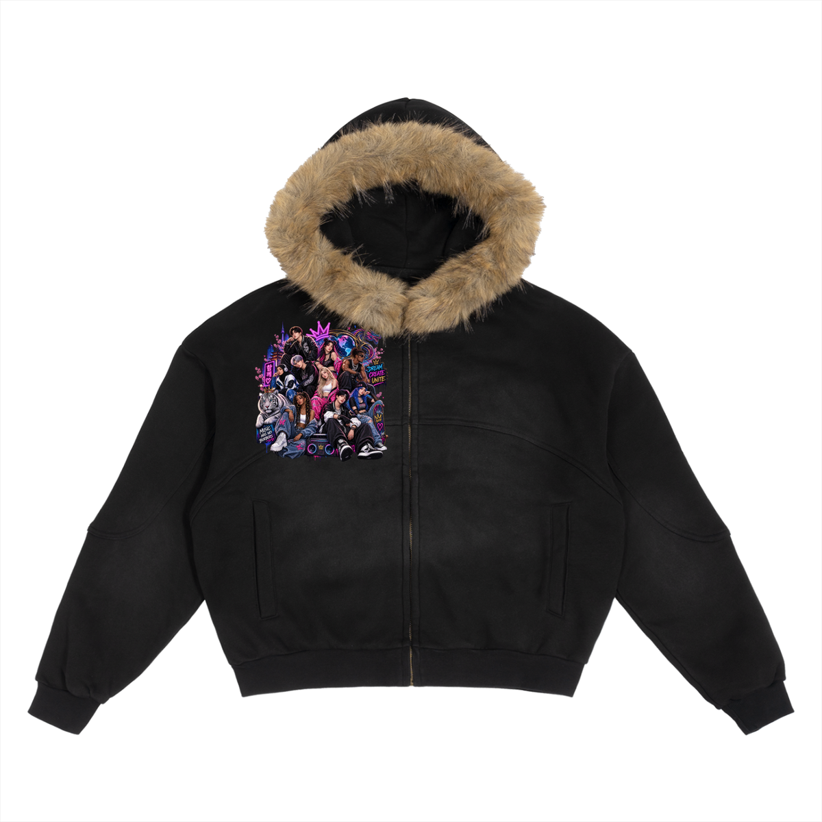 Sun Fade Boxy Detachable Fur Hoodie