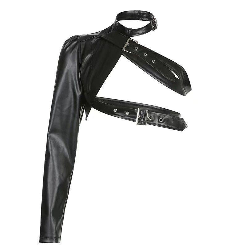 Punk Biker Single-Sleeve Dance Performance Outfit