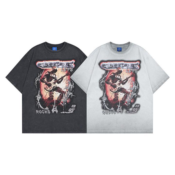 Punk robot rhinestone short sleeved T-shirt
