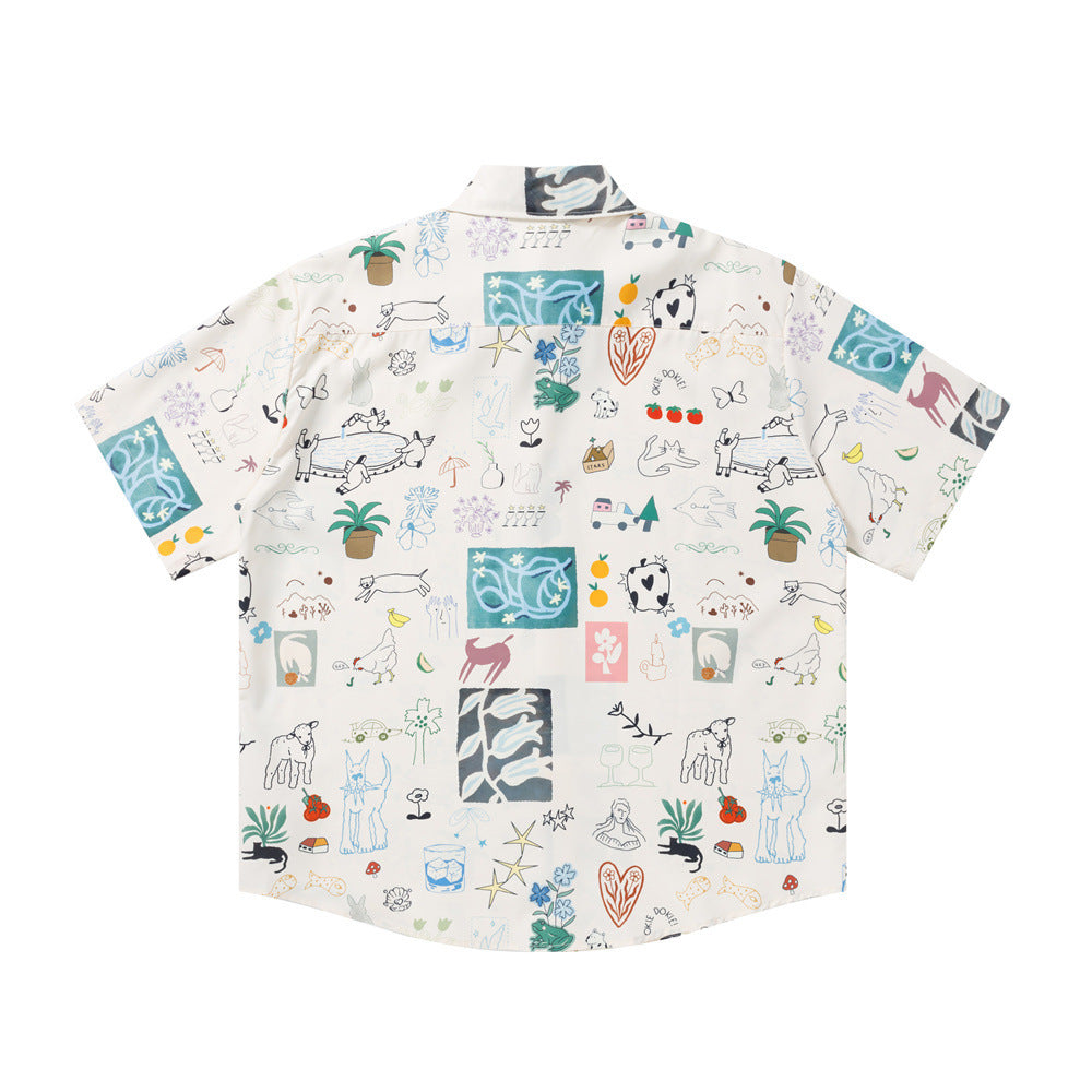 Cartoon full print painting graffiti short sleeved shirt