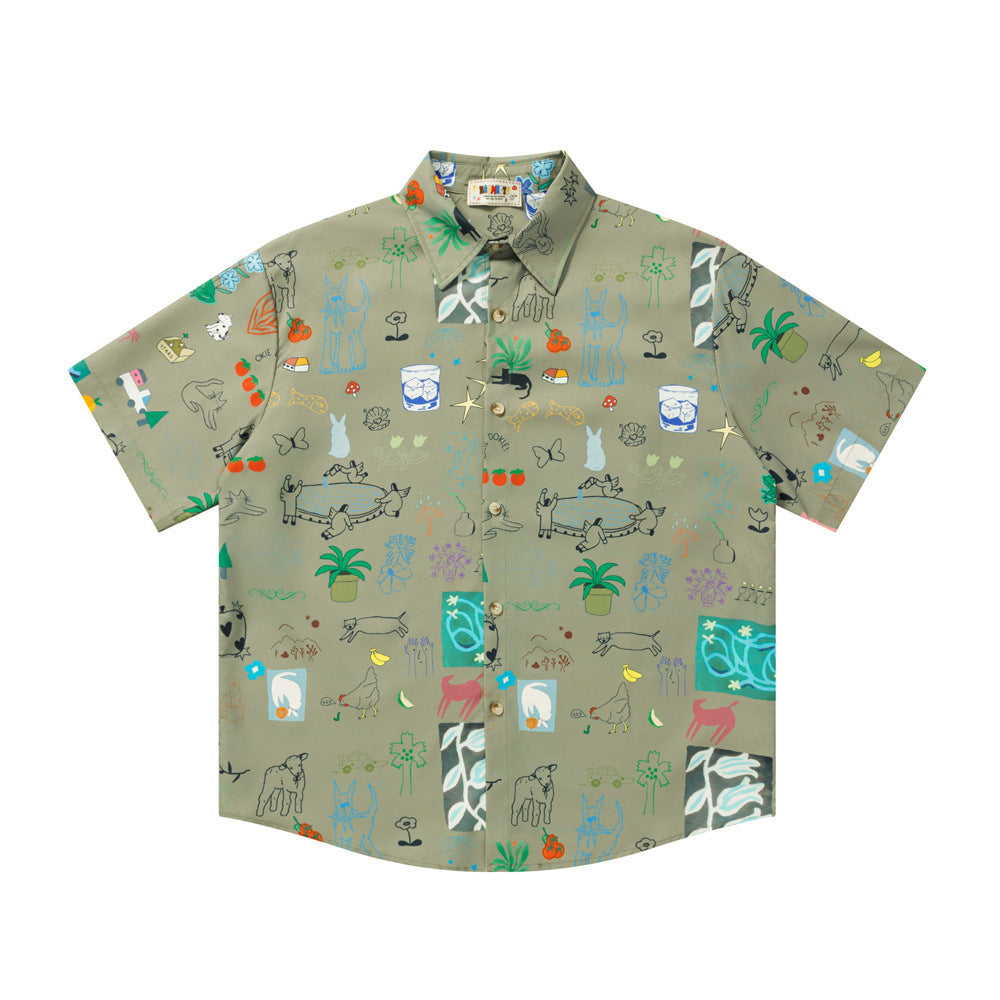 Cartoon full print painting graffiti short sleeved shirt