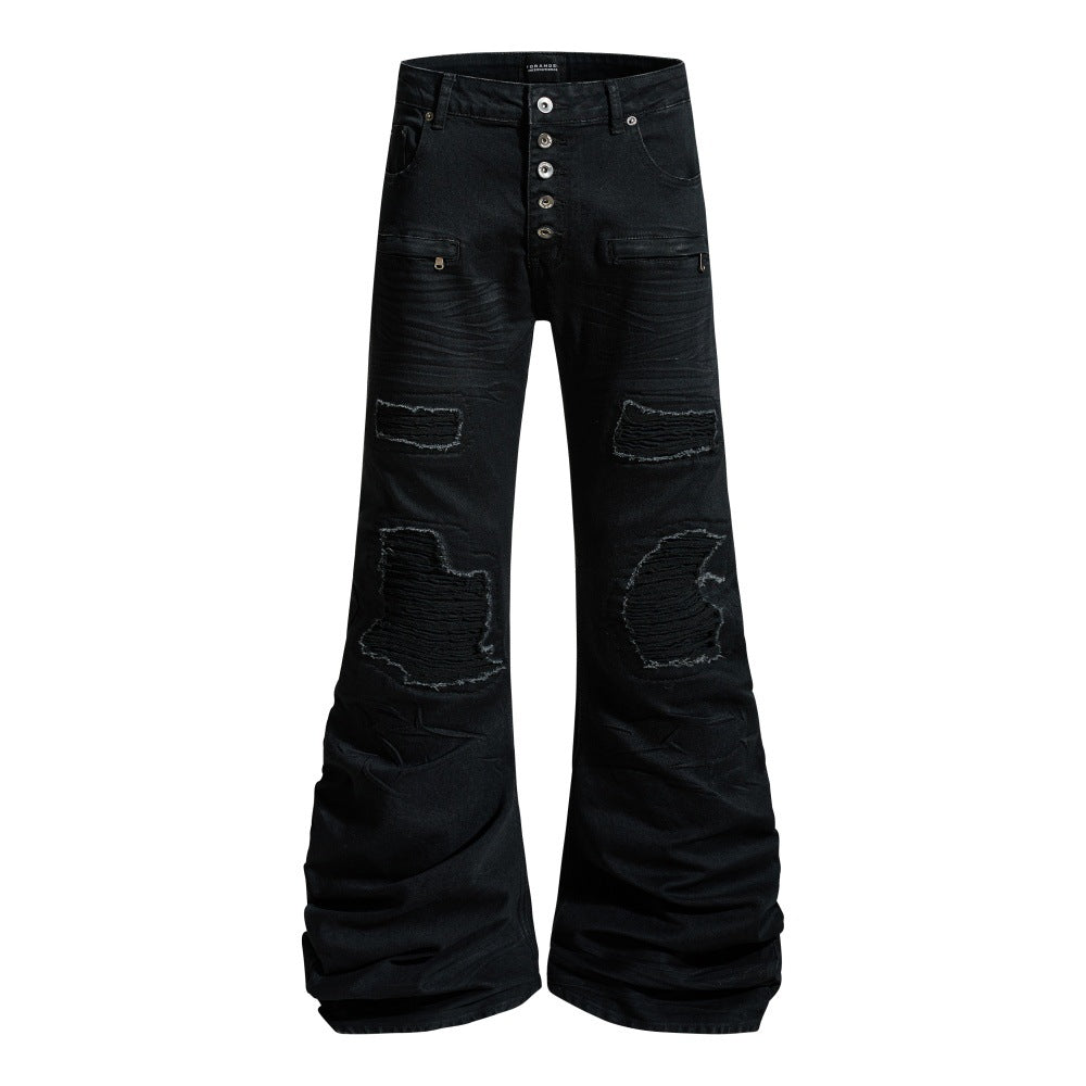 Punk ripped patch denim bell bottoms