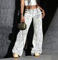 Punk Distressed Wings Applique Denim Pants