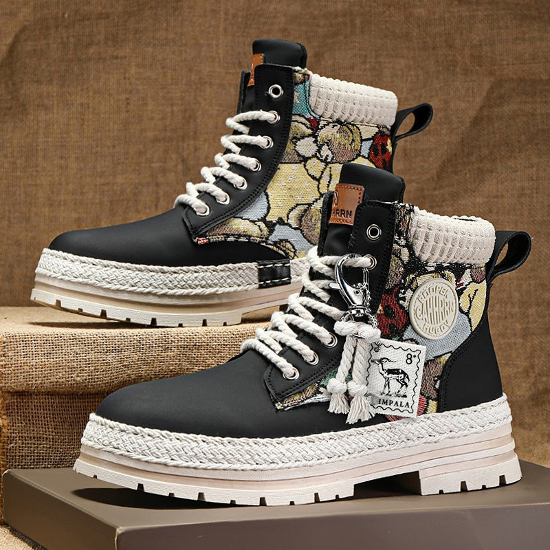 Winter high top Martin boots men's plush workwear trendy boots men's motorcycle boots