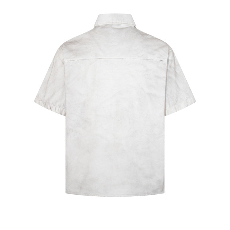 Street Style Retro Graffiti Print Design Cotton Short Sleeve Shirt