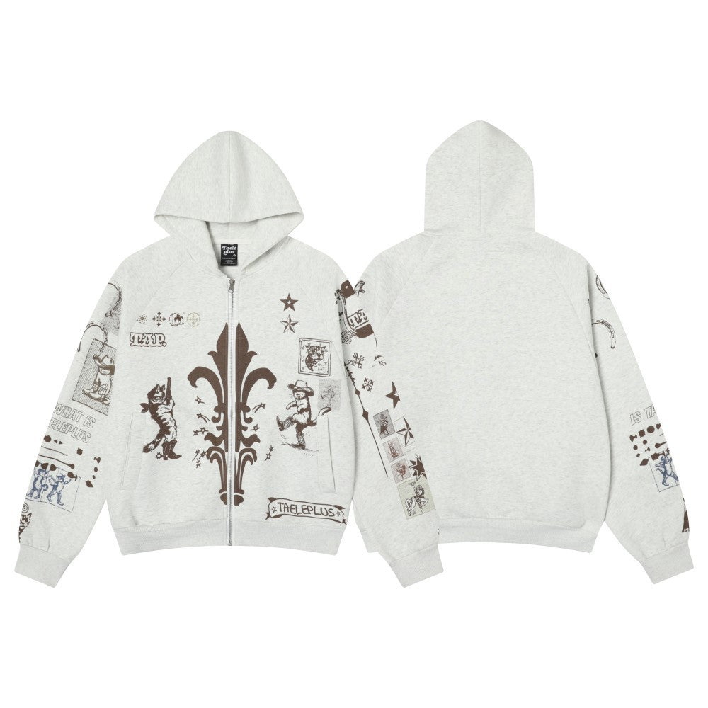 Street Style Hand-Painted Graffiti Print Cardigan Sweatshirt