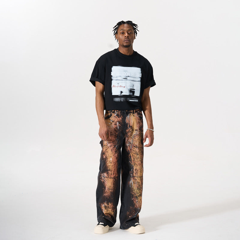 Men's distressed wide-leg pants urban long pants