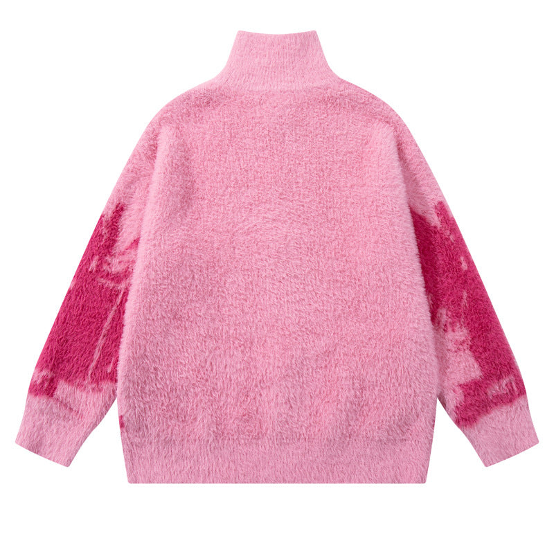 Streetwear Urban Style Angel Girl Floral Open Front Knit Sweater Loose Knit Cardigan Coat Autumn Winter Season