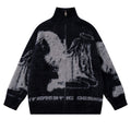 Streetwear Urban Style Angel Girl Floral Open Front Knit Sweater Loose Knit Cardigan Coat Autumn Winter Season