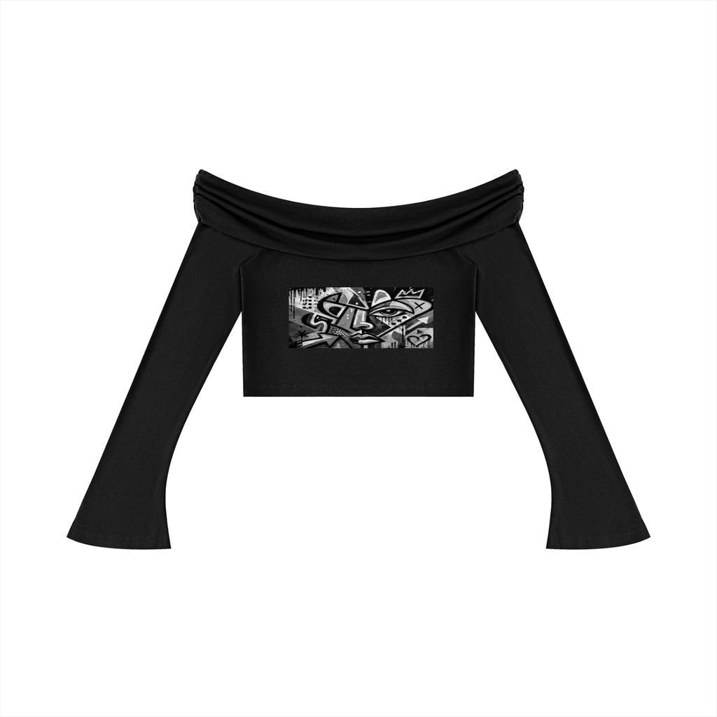 Women's Off-the-Shoulder Bell Sleeve Crop T-Shirt