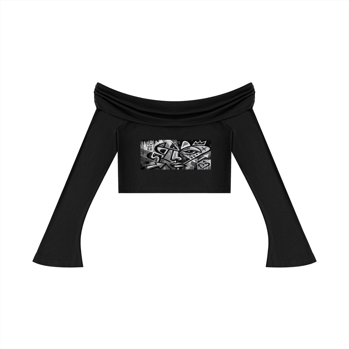 Women's Off-the-Shoulder Bell Sleeve Crop T-Shirt