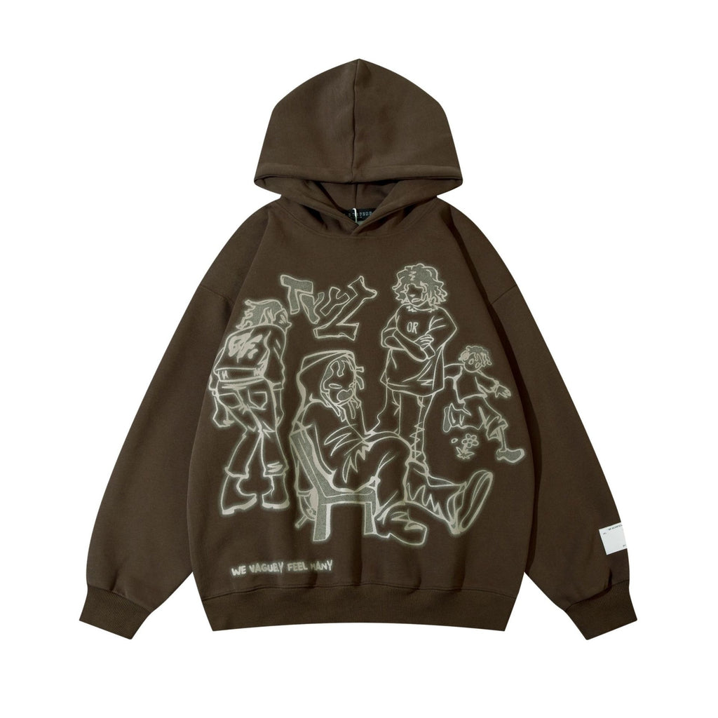 Graffiti Street Pink Casual Sports Hoodie Loose Cartoon Print Pullover Sweater