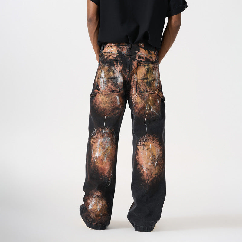 Men's distressed wide-leg pants urban long pants