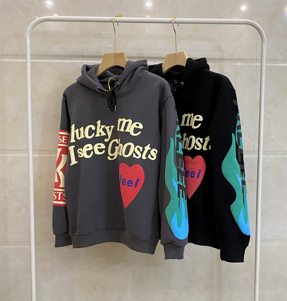 Kanye Foam Love Letters Graffiti Print Hooded Sweatshirt Men And Women Couples Paragraph Plus Fleece Jacket