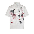 Street Style Retro Graffiti Print Design Cotton Short Sleeve Shirt