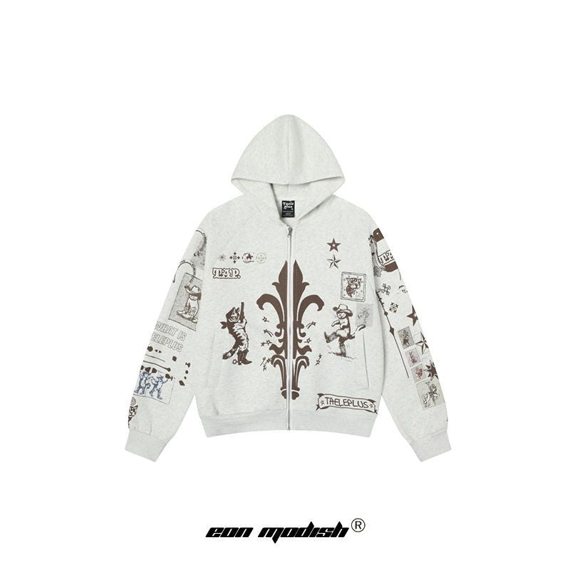Street Style Hand-Painted Graffiti Print Cardigan Sweatshirt
