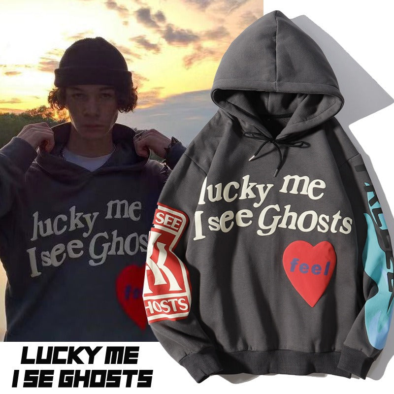 Kanye Foam Love Letters Graffiti Print Hooded Sweatshirt Men And Women Couples Paragraph Plus Fleece Jacket