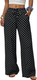 Sampeel Wide Leg Pants for Women Flowy Palazzo Drawstring Elastic Waist Trousers with Pockets Summer Beach Vacation Clothes