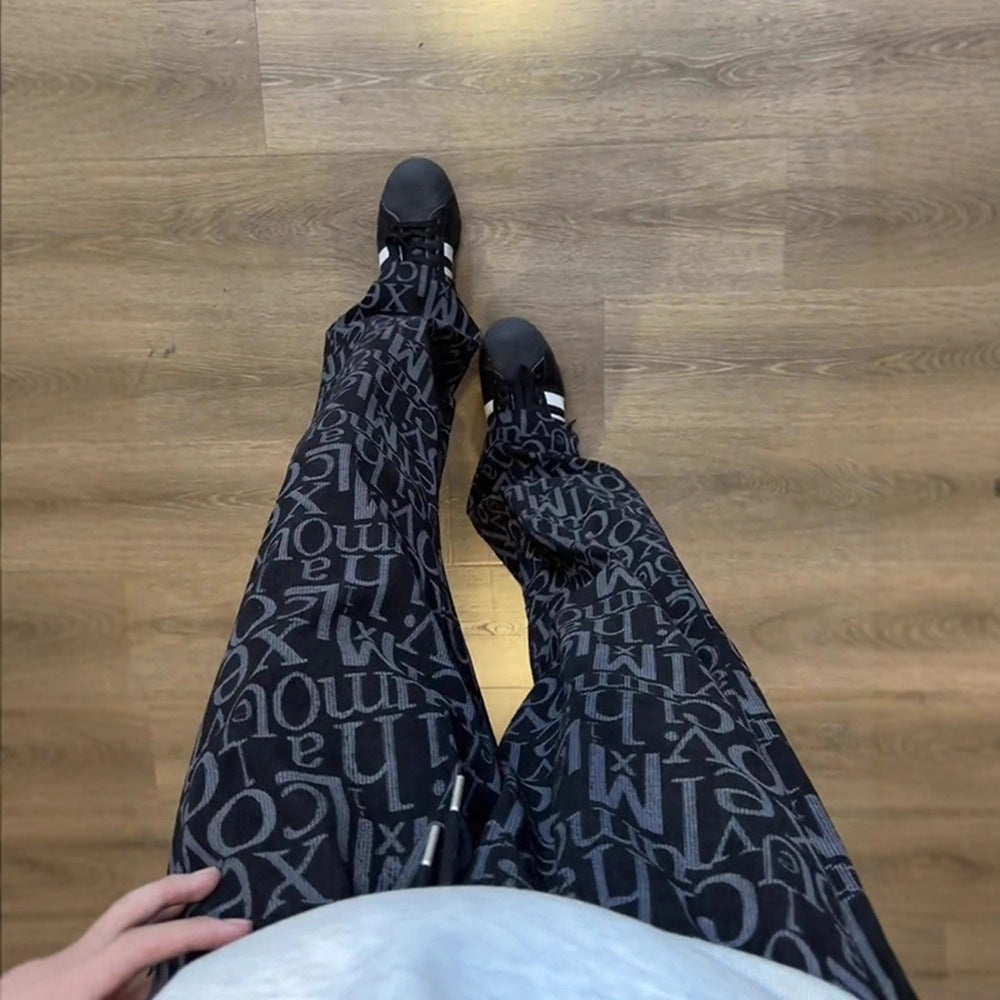 Style Graffiti Straight Leg Sweatpants for Men, Letter Print, Hip Hop, High Rise, Casual Sports Pants