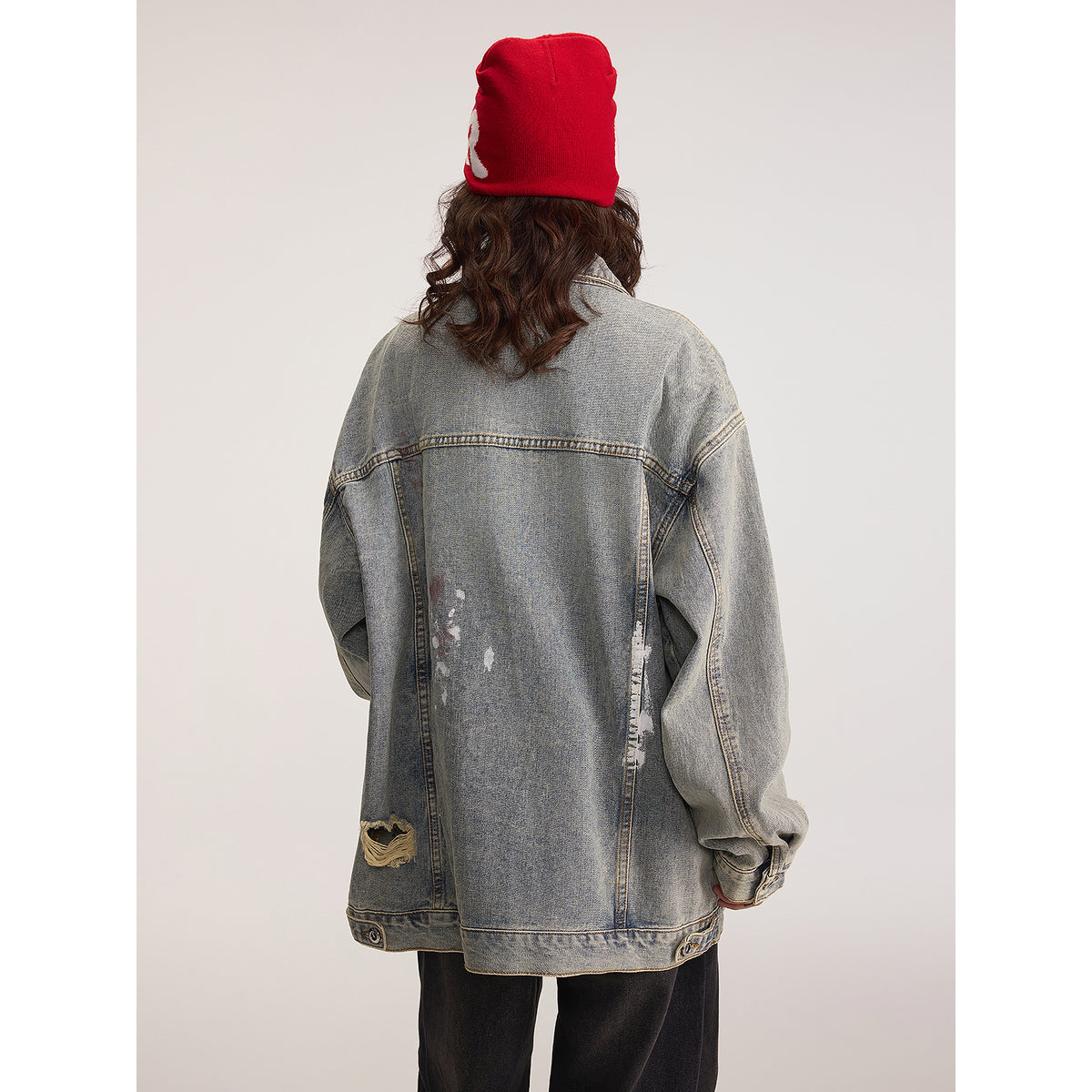 Ripped Paint-Style Denim Jacket for Women, Urban Streetwear Casual Outerwear