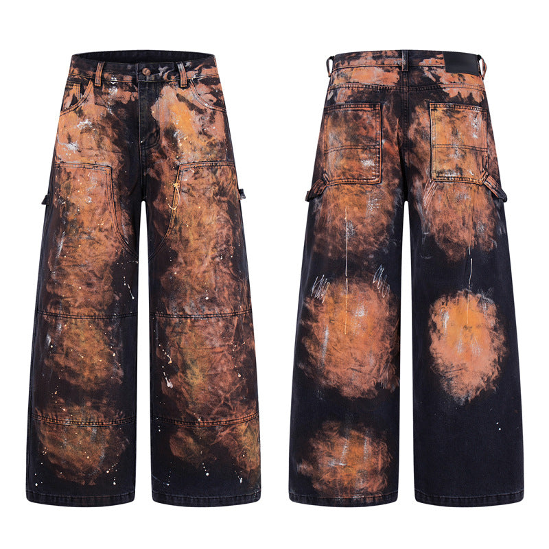 Men's distressed wide-leg pants urban long pants