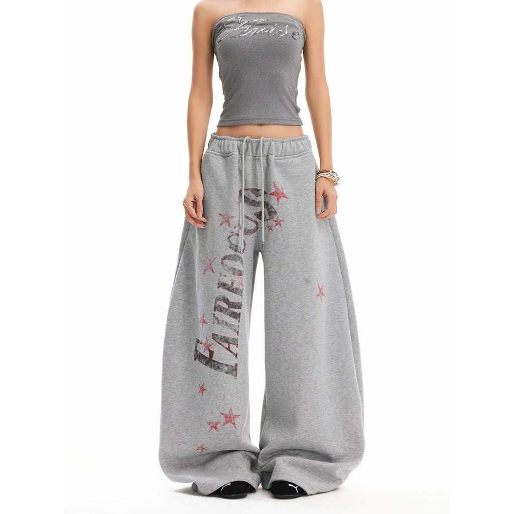 Urban Vintage Letter Star Print Sweatpants Casual Loose Straight Leg Wide Leg Elastic Waist Track Pants
