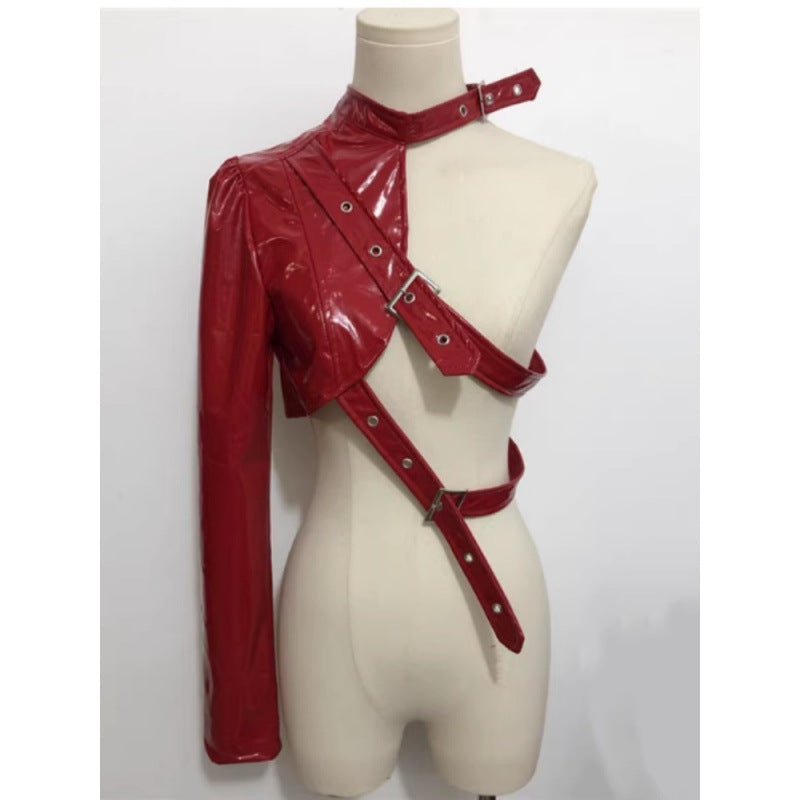 Punk Biker Single-Sleeve Dance Performance Outfit
