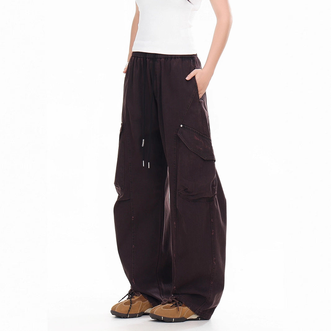 Retro Street Style Side Large Pocket Loose Wide Leg Cargo Denim Pants Unisex Hip Hop Urban Personality Long Pants