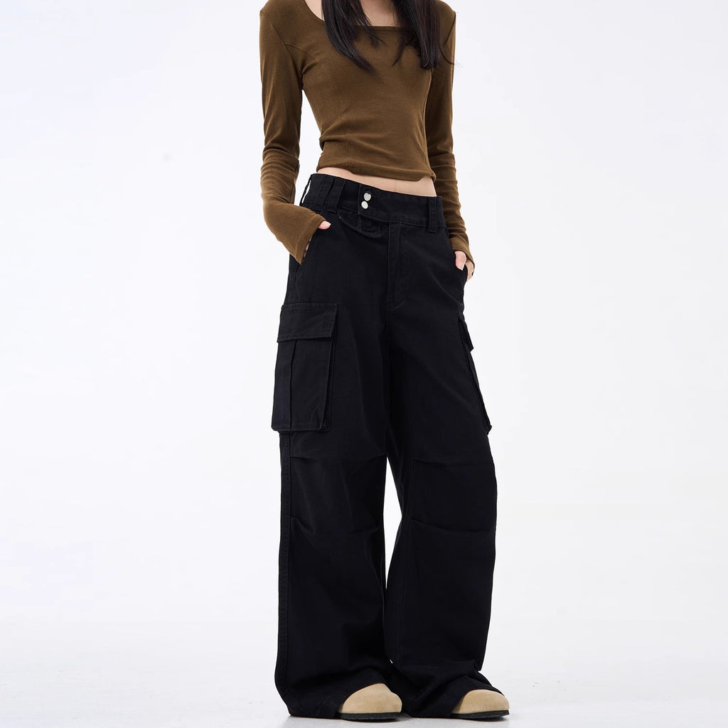 Urban Retro Wide-Leg Slim Fit Casual Pants Style Straight Leg Slight Flare Long Trousers Trendy