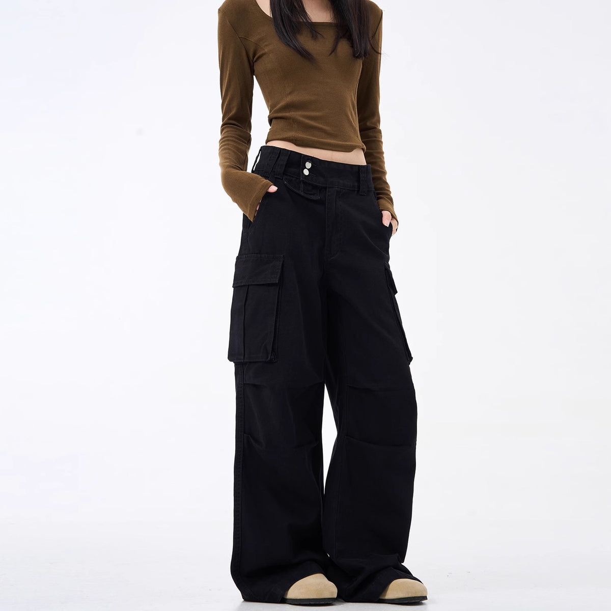 Urban Retro Wide-Leg Slim Fit Casual Pants Style Straight Leg Slight Flare Long Trousers Trendy