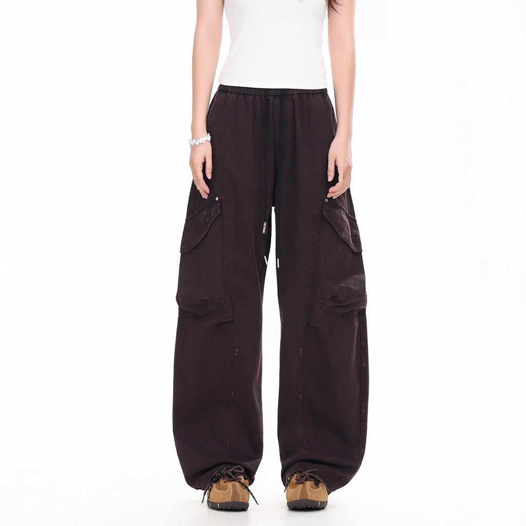 Retro Street Style Side Large Pocket Loose Wide Leg Cargo Denim Pants Unisex Hip Hop Urban Personality Long Pants
