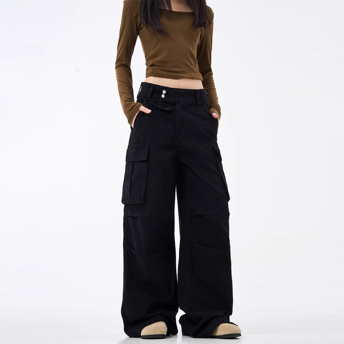 Urban Retro Wide-Leg Slim Fit Casual Pants Style Straight Leg Slight Flare Long Trousers Trendy