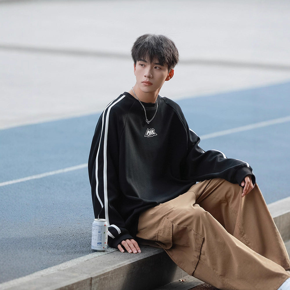 Side Stripe Hoodie Men's Hong Kong Style Fashionable Casual Long Sleeve Urban Collar Sports Top