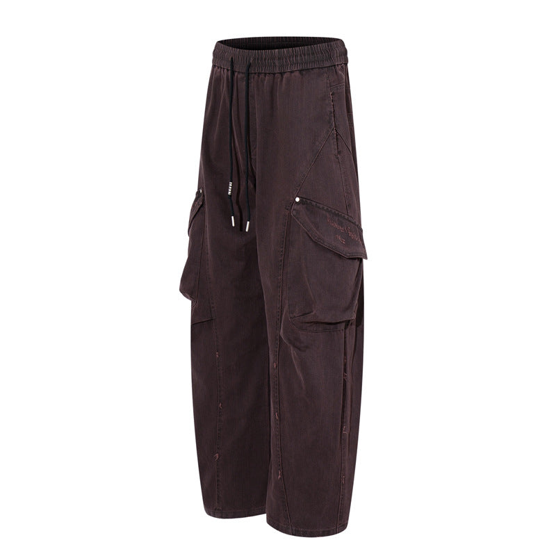 Retro Street Style Side Large Pocket Loose Wide Leg Cargo Denim Pants Unisex Hip Hop Urban Personality Long Pants