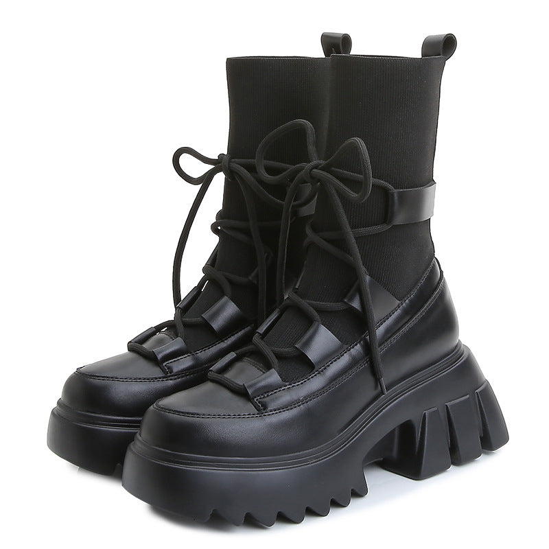 Ladies Casual Stretch Fabric Socks Boots Fashion Cross-tied Women Shoes Platform Boots Gothic Women Boots Woman