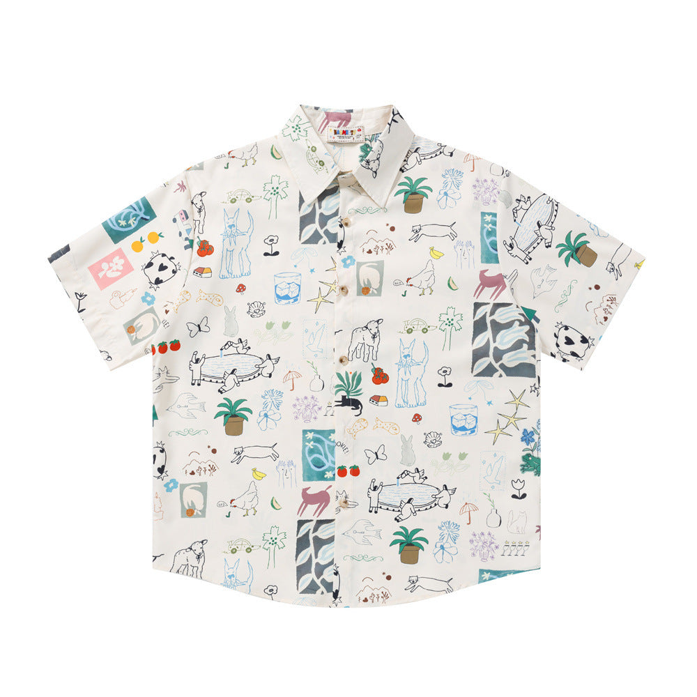 Cartoon full print painting graffiti short sleeved shirt