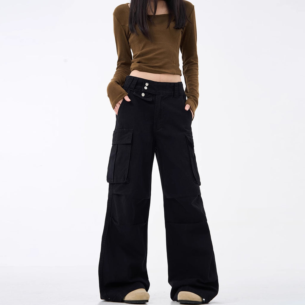 Urban Retro Wide-Leg Slim Fit Casual Pants Style Straight Leg Slight Flare Long Trousers Trendy