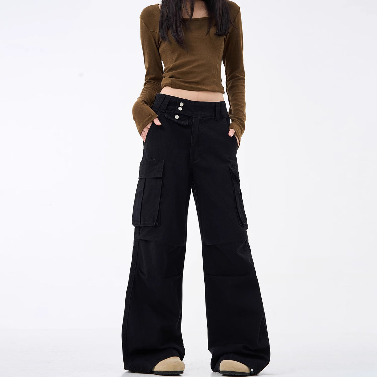 Urban Retro Wide-Leg Slim Fit Casual Pants Style Straight Leg Slight Flare Long Trousers Trendy