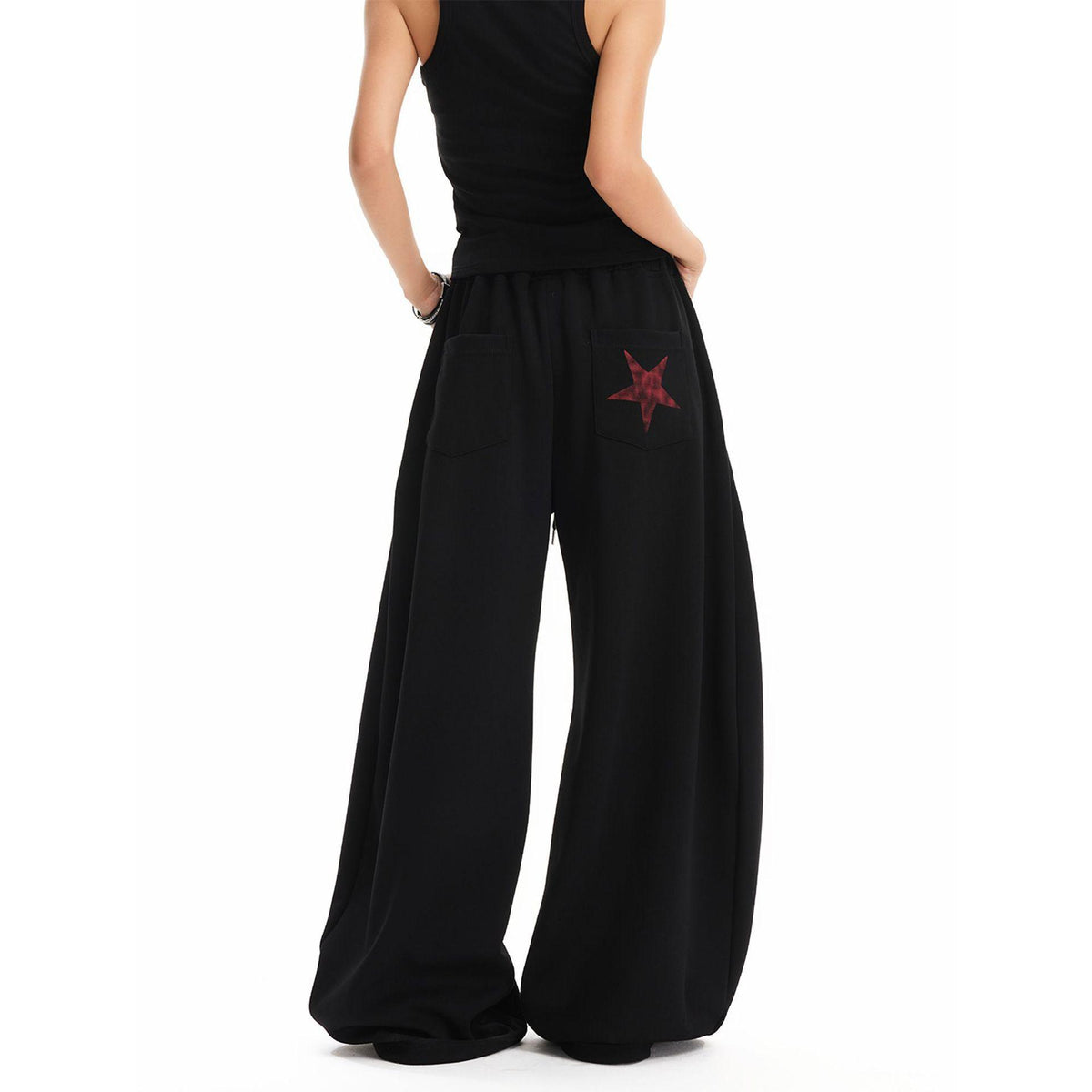 Urban Vintage Letter Star Print Sweatpants Casual Loose Straight Leg Wide Leg Elastic Waist Track Pants