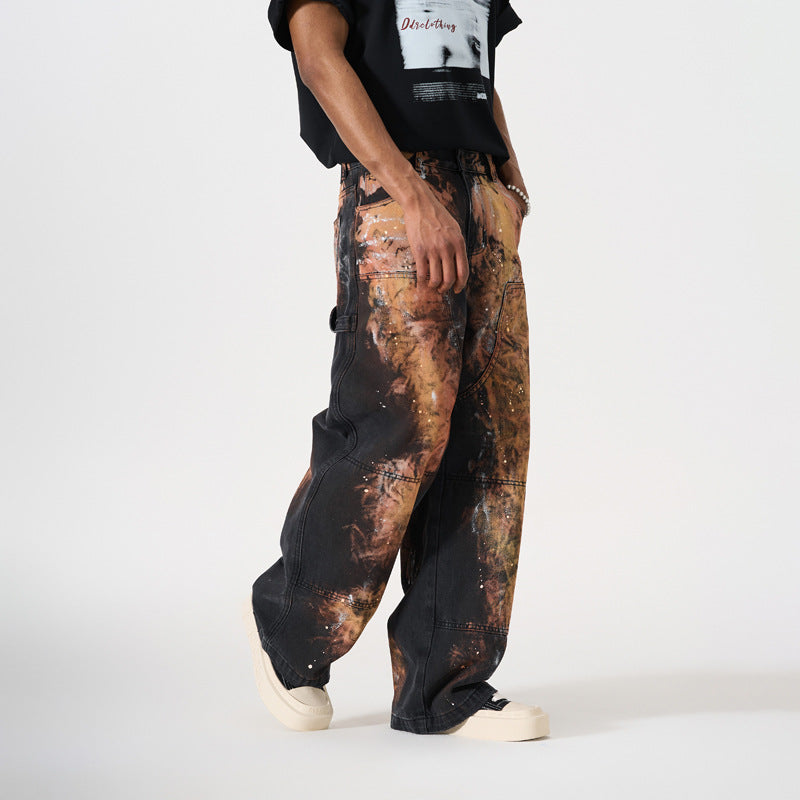 Men's distressed wide-leg pants urban long pants