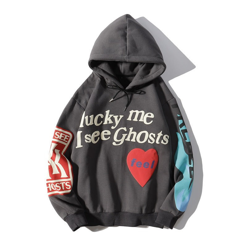 Kanye Foam Love Letters Graffiti Print Hooded Sweatshirt Men And Women Couples Paragraph Plus Fleece Jacket