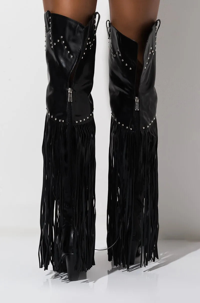 New Brown Western Cowboy boots Women Fashion Winter Chunky Heels Overknee Thigh High Boots Pointed Toe Long Women's Autumn Boots