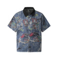 Vintage hip-hop fun graffiti print lapel denim shirt