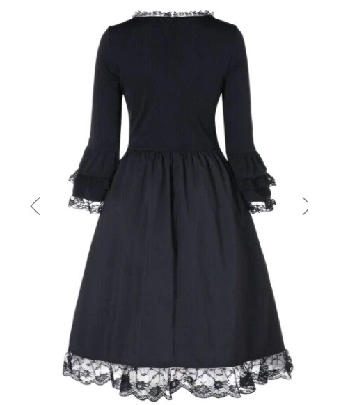New Vintage Elegant Lace Up Goth Retro Party Dresses Women Gothic Punk Dress Long Flare Sleeve Sexy Black Mesh Sawing  Dress