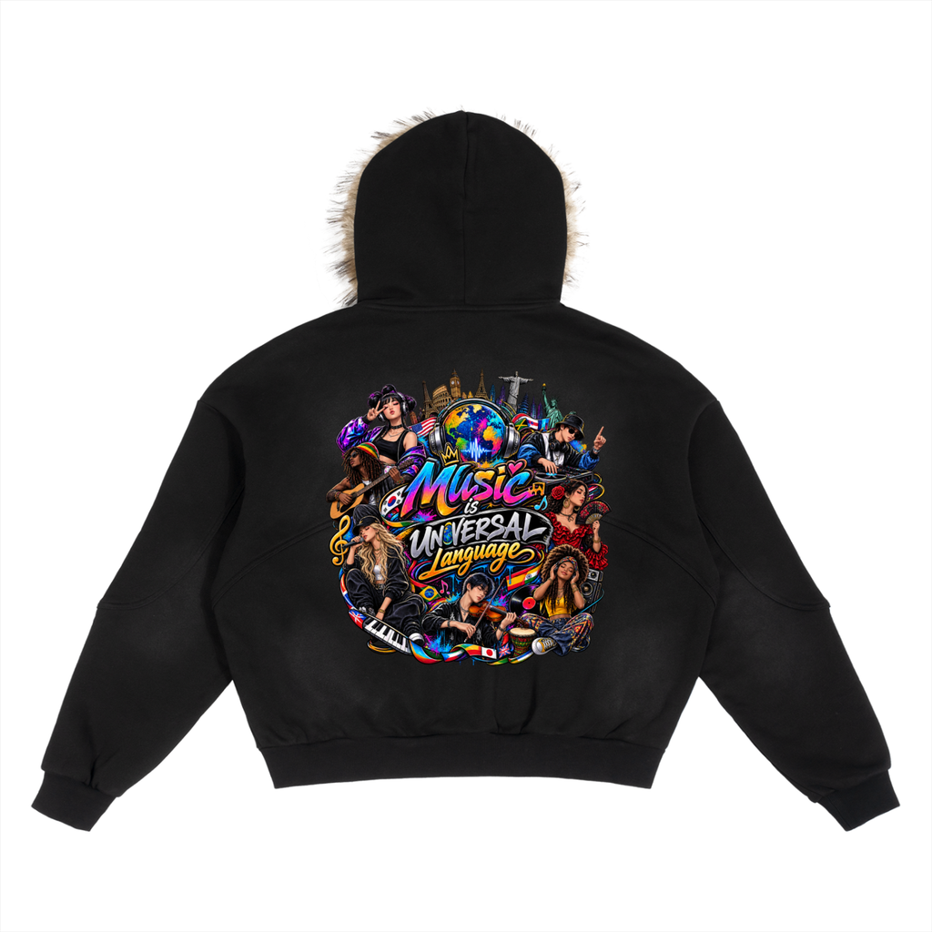 Sun Fade Boxy Detachable Fur Hoodie