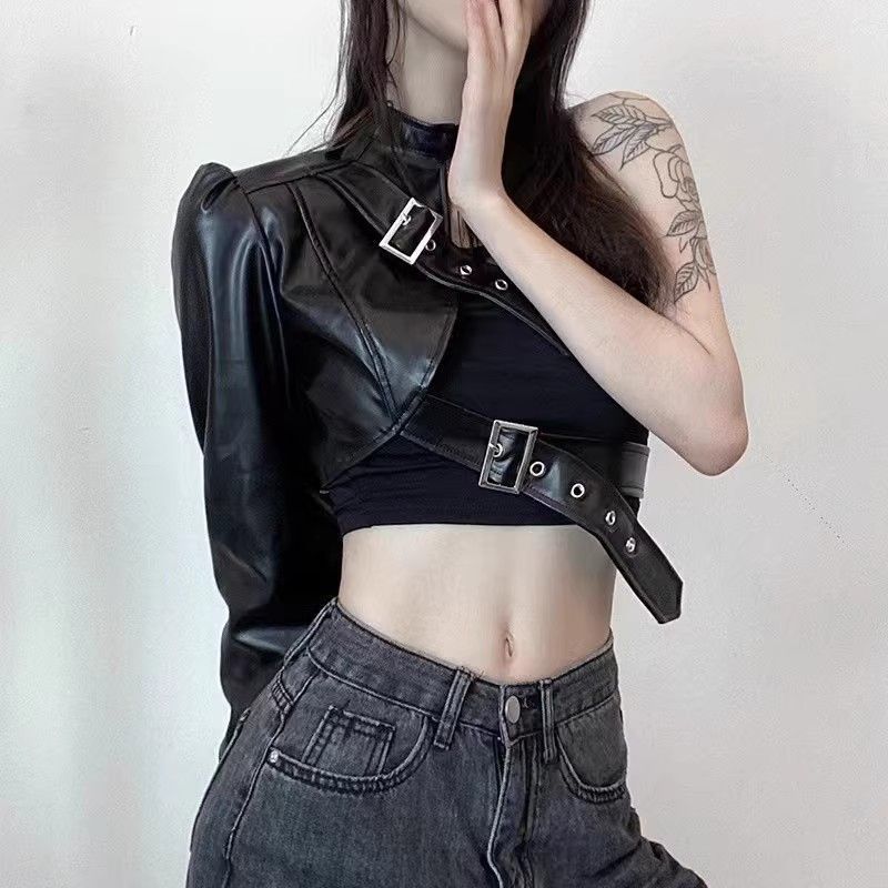 Punk Biker Single-Sleeve Dance Performance Outfit